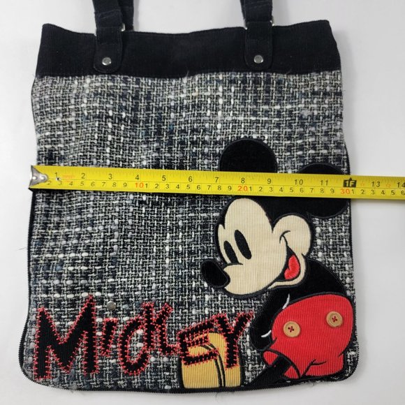 Disneyland Embroidered Mickey Mouse Black Tweed Tote Bag Book Bag - Picture 10 of 11